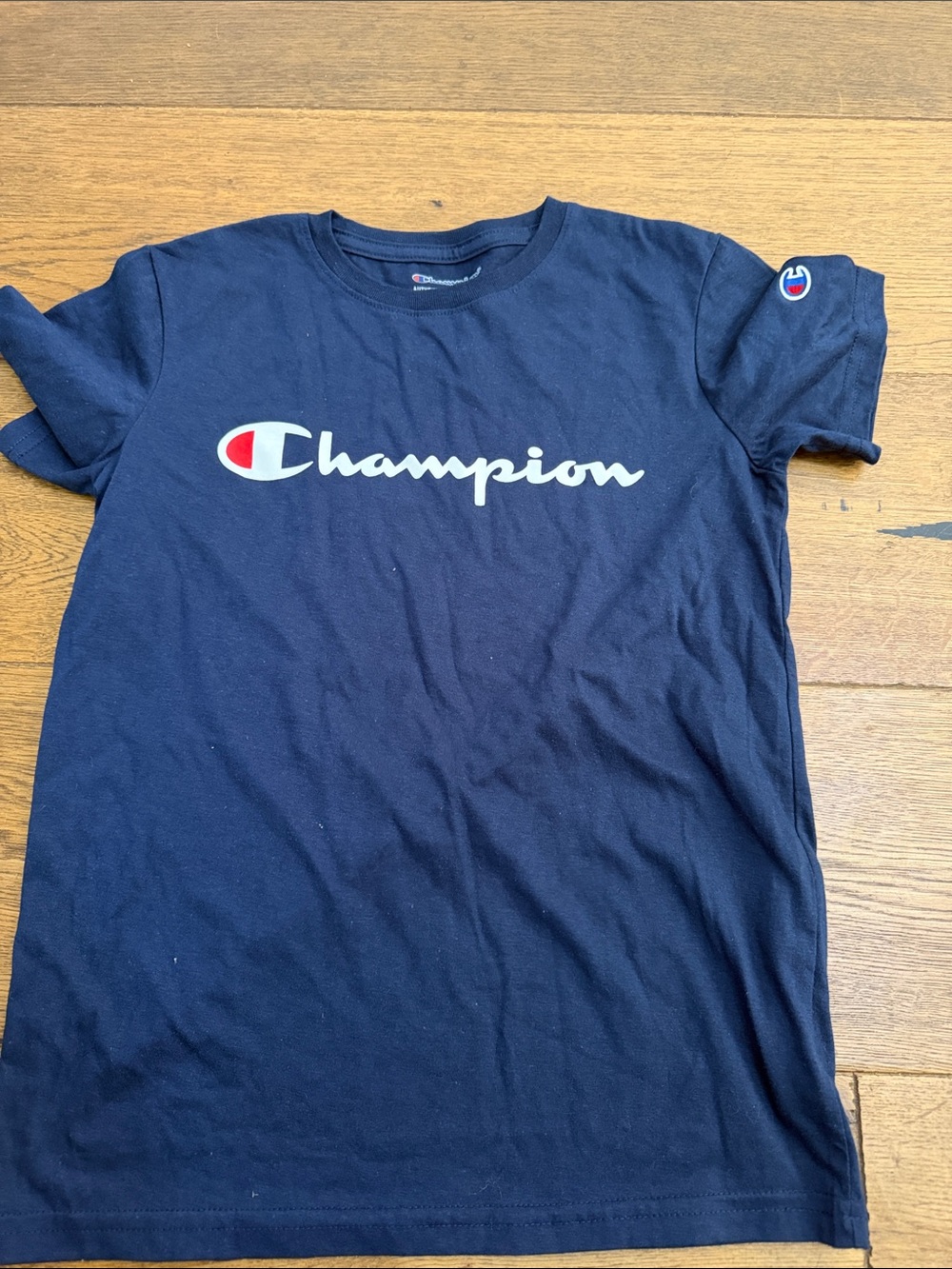 Champion Navy Blue Logo Tee with Red Accent